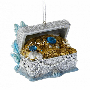 Under Sea Treasure Chest With Gems Ornament 2.5"