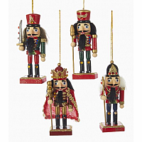 6" Wooden King and Soldier Nutcracker Ornaments 4pk